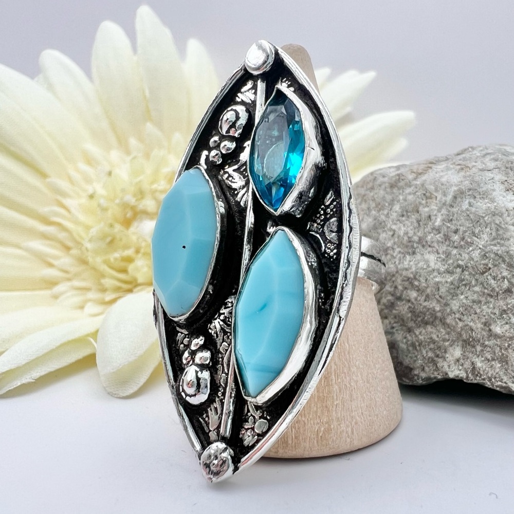 BLUE CHALCEDONY/TOPAZ RING - Picture 7 of 8